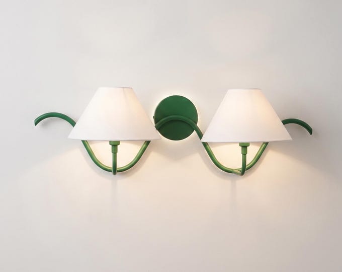Elegant Modern Green Wall Sconce Lighting – Luxury Double Arm Designer Lamp with White Shade for Contemporary Home Décor