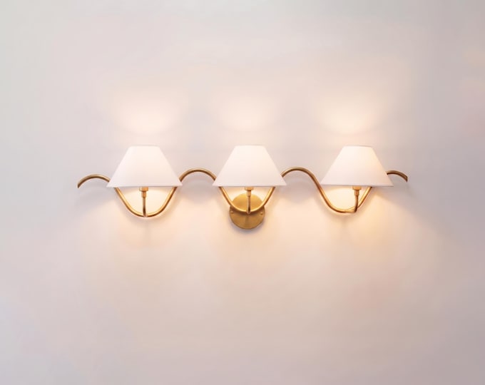 Wall Light – Brushed Gold Triple Lamp Wall Sconce, Elegant Scandinavian Wave Design Luxury Fixture for Hallway & Bedroom