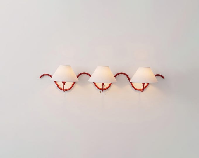 Wall Light – Contemporary Red Curved Triple Arm Wall Sconce, Artistic Modern Lighting Fixture for Luxury Interior Decor