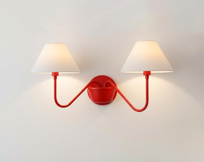 Wall Light Modern Red Double Arm Sconce,  Contemporary Wall Fixture, Luxury Statement Lighting for Living Room & Stylish Interior Decor