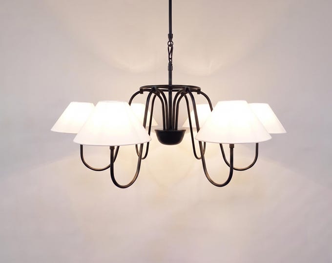 Chandelier Light – Modern Matte Black 6 Light Chandelier | Luxury Minimal Ceiling Fixture for Dining Room & Living Space