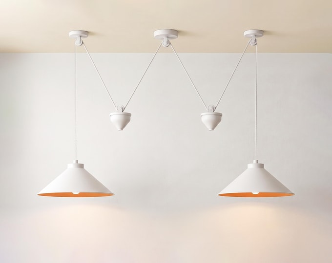 White Double Pendant Light, Industrial Hanging Lamp, Metal Ceiling Fixture, Modern Kitchen Island Lighting, Dining Room Home Handmade Light.