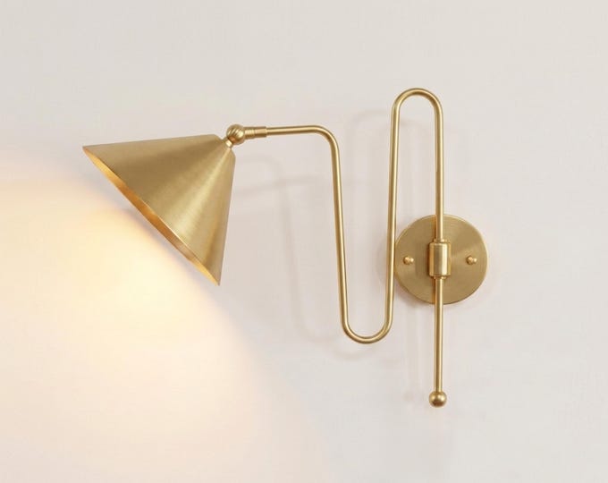 Modern Brass Wall Sconce – Luxury Gold Cone Shade Wall Lamp | Minimalist Mid Century Bedroom & Living Room Lighting Fixture living rooms