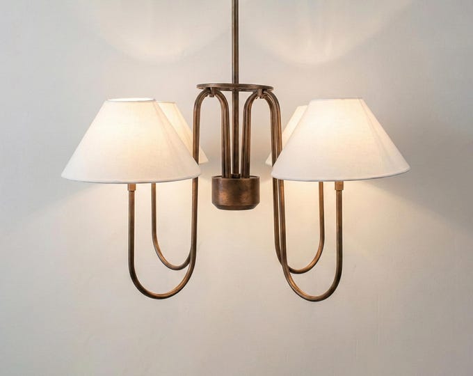 Modern Brass Chandelier with Fabric Shades, 6-Light Luxury Lighting