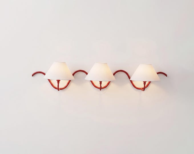 Wall Light – Contemporary Red Curved Triple Arm Wall Sconce, Artistic Modern Lighting Fixture for Luxury Interior  for Bedroom, Living Room