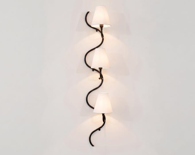 Matte Black 3 Light Wall Sconce, a Modern Vertical Wall Lamp with White Shades, Contemporary Bedroom Hallway Lighting Fixture for Home Décor