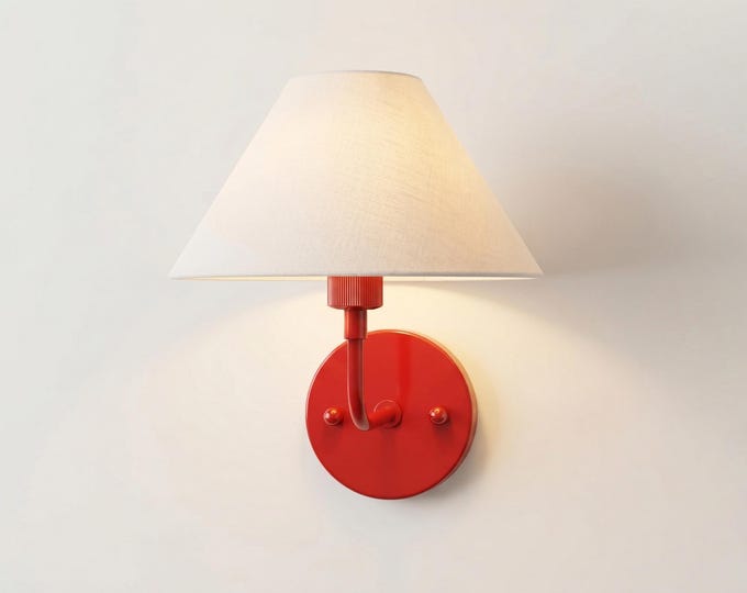 Wall Light Red Modern Fabric Shade Wall Sconce, Luxury Nordic Bedroom Bedside Lamp, Minimalist Home Lighting Fixture
