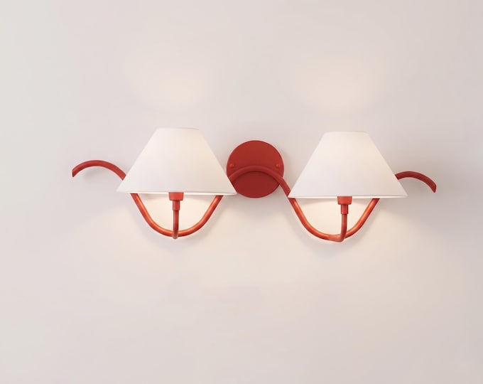 Wall Light Contemporary Red Double Shade Sconce, Designer Nordic Accent Lamp, Modern Decorative Interior Fixture