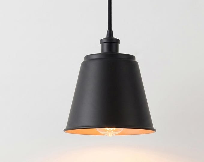 Hanging Light – Modern Matte Black Cone Hanging Light | Minimal Industrial Ceiling Lamp for Kitchen Island and Dining Room Design Lights