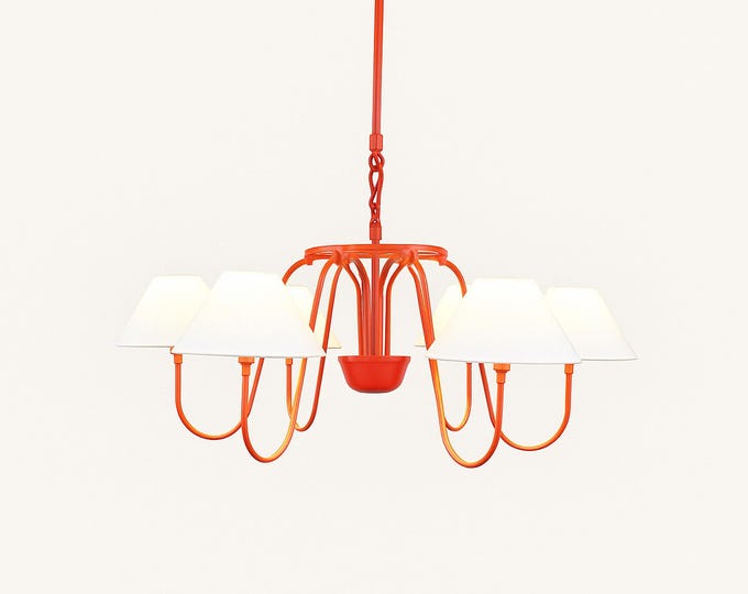 Handcrafted red unique six bulb chandelier statement lighting fixture Gothic Stilnovo Chandelier with Cascade Crystal Ceiling Light Fixture