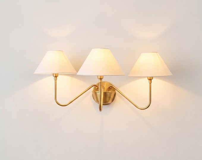 Wall Light – Premium Brass Gold Triple Shade Wall Sconce, Luxury Modern Designer Lighting for Elegant Home Interiors
