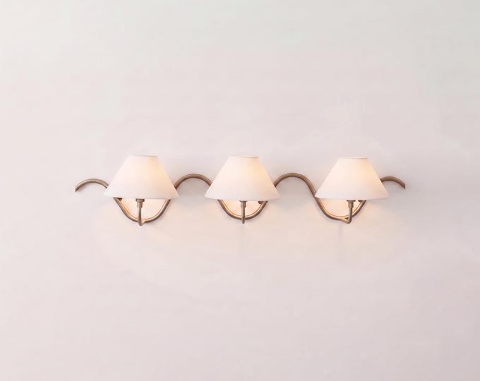 Antique Brass 3 Light Wall Sconce, Brass Wall Lamp, Modern Wall Light, White Shade Sconce, Sculptural Lighting, Elegant Home Decor lamp