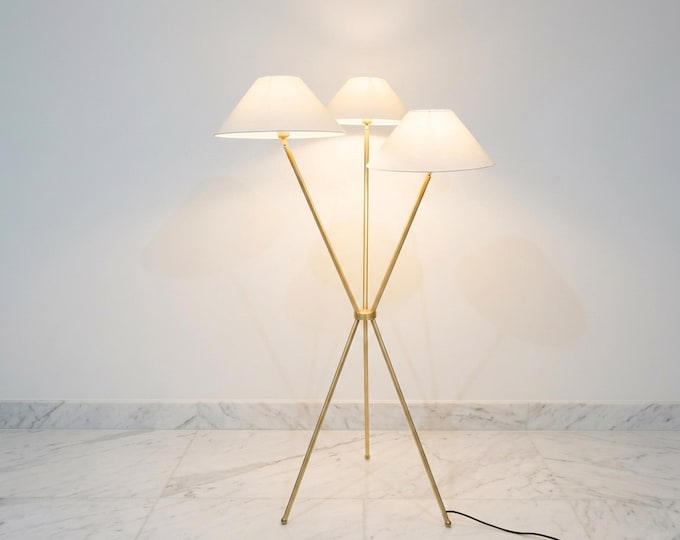 Floor Lamp in Brass Gold Color Stylish Triple Shade Floor Lamp for Living Room Bedroom Office with  Fabric Shades Modern Lighting Decor
