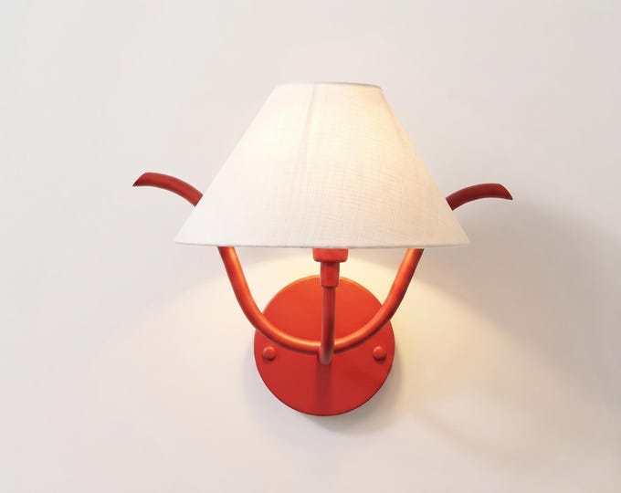 Wall Light Red Modern Fabric Shade Wall Sconce, Luxury Artistic Bedroom Bedside Lamp, Scandinavian Lighting Fixture