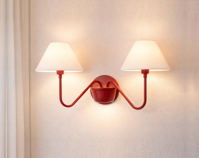Handcrafted Red 2-Light Wall Sconce: Elegant Home Lighting