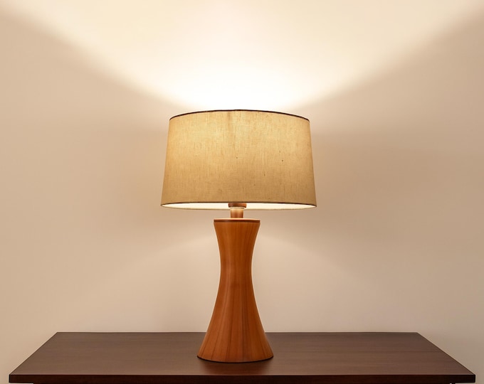 Handmade Wood Table Lamp: Mid-Century Modern Bedside Light