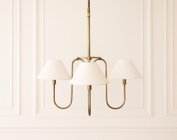 Modern Brass Chandelier with Fabric Shades, 6-Light Luxury Lighting