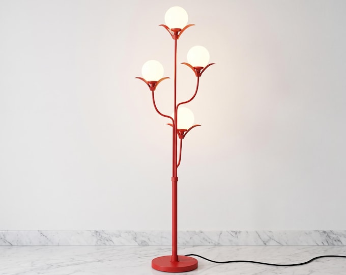 Red Floor Lamp,4 Light Floral Globe Floor Lamp, Modern Decorative Standing Lamp, Sculptural Accent Lighting for Living Room, Bedroom Décor.