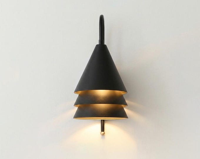 Modern Matte Black Cone Wall Sconce, Minimal Wall Lamp, Luxury Geometric Lighting Fixture for Living Room, Bedroom & Hallway Decor