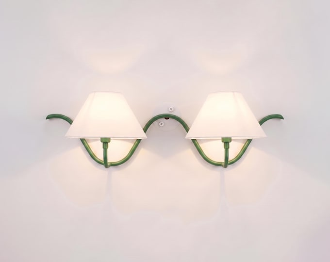 Wall Light Green Modern Double Sconce, Artistic Scandinavian Wall Fixture, Luxury Contemporary Home Accent Lamp