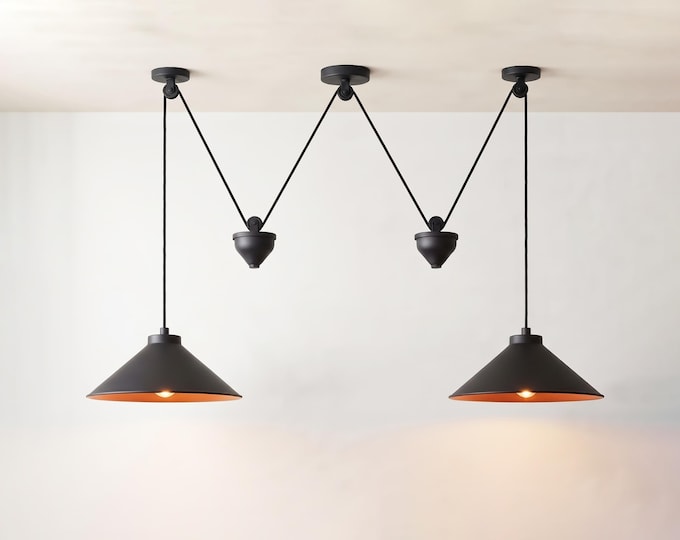 Matte Black Pendant Light,  Double Industrial Hanging Lamp, Metal Ceiling Light, Modern Kitchen Island Lighting, Dining Room Handmade Décor