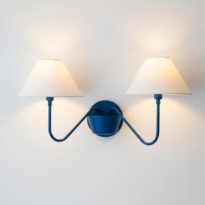 Wall Light Deep Blue Modern Double Shade Sconce, Minimalist Nordic Designer Wall Fixture for Luxury Bedroom & Contemporary Home Interiors