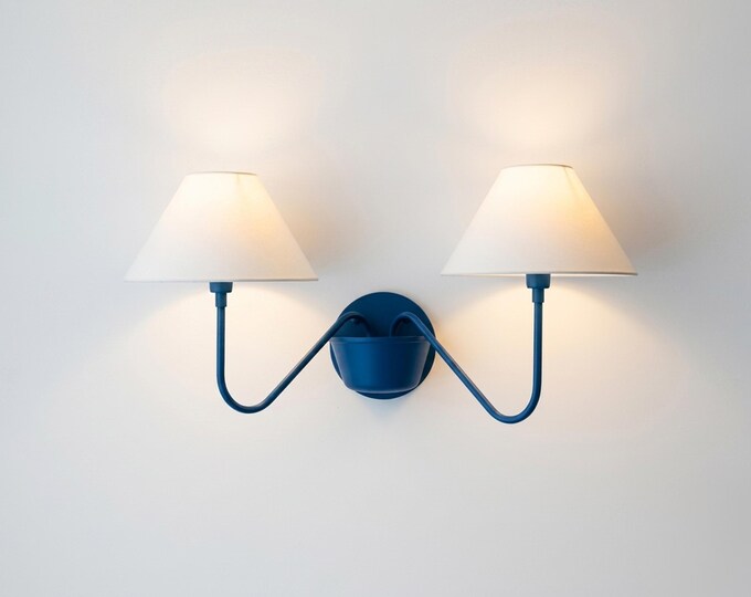 Wall Light Deep Blue Modern Double Shade Sconce, Minimalist Nordic Designer Wall Fixture for Luxury Bedroom & Contemporary Home Interiors