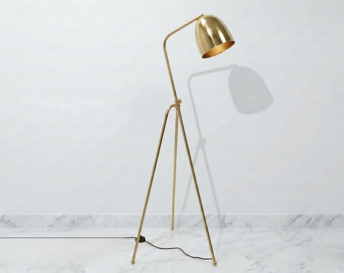 Luxury Gold Tripod Floor Lamp – Opulent Modern Glamour with Crystal Accents