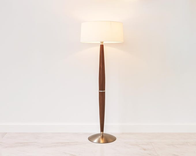 Nickel Plated Wood Floor Lamp: 55" Tall with White Shade