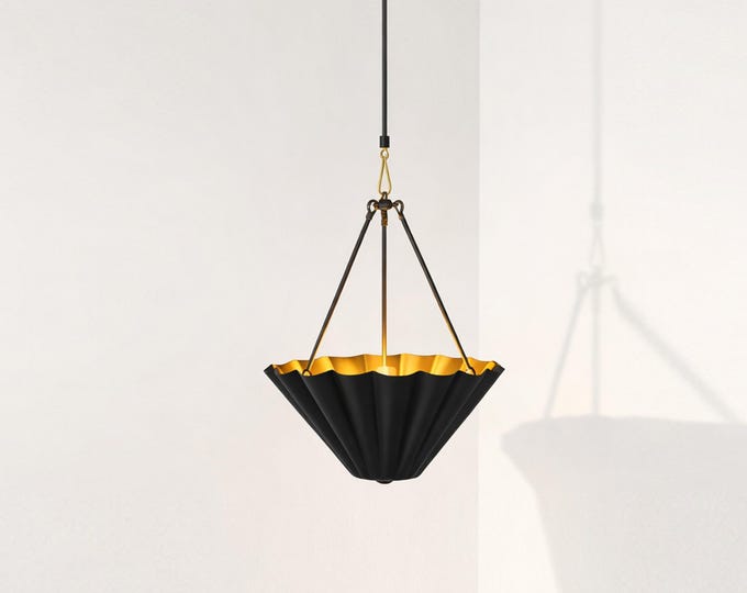 Modern Black Umbrella Pendant Light, Gold Interior Luxury Ceiling Lamp, Statement Chandelier for Living Room