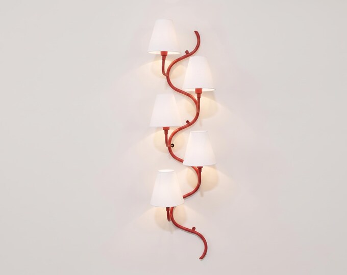 Red Wall Sconce, 5 Light Wall Lamp, Modern Curved Lighting Fixture, Colorful Bedroom Light, Statement Wall Sconce, Living Room Décor