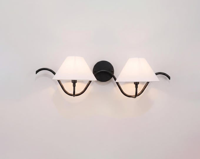 Wall Light Matte Black Dual Arm Sconce, Minimalist Industrial Wall Fixture, Elegant Modern Bedside Lighting