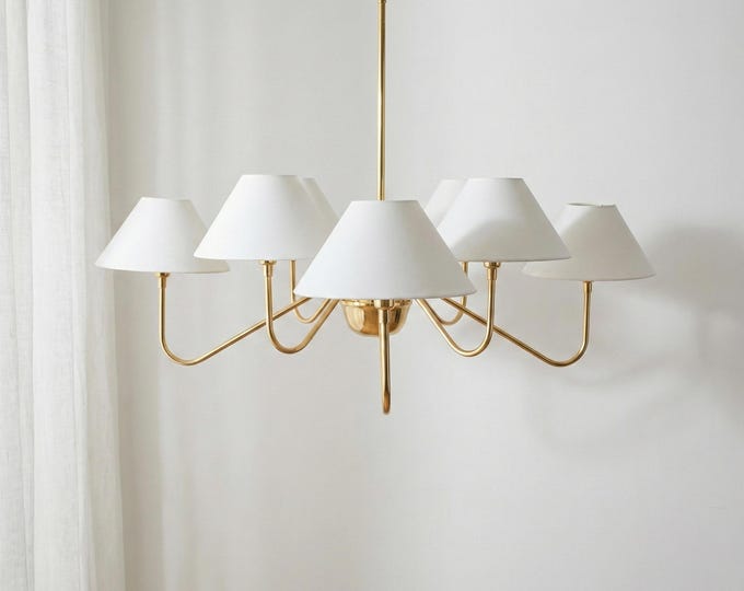 Serene Brass Eight‑Shade Fabric Chandelier