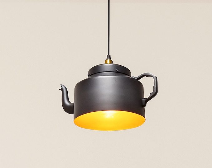 Matte Black Teapot Hanging Light: Quirky Kitchen Lighting