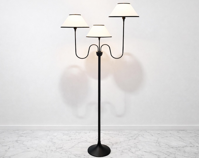 Black Floor Lamp with Three Shades: Steel, Aluminum, Brass