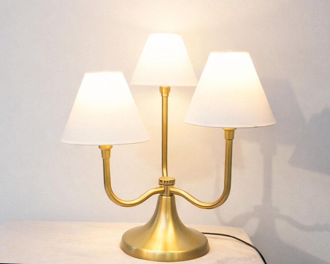 Table Lamp – Luxury Gold Triple Arm Table Lamp With Elegant Fabric ...