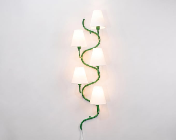 Wall Sconce Green Spiral Lighting  – Luxury Inspired Curved Wall Lamp with White Fabric Shades Lighting for Bedroom Living Room  Hotel Décor