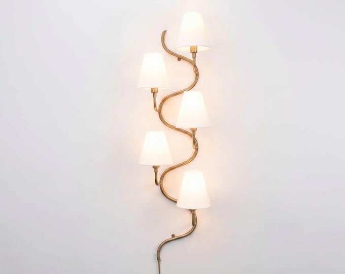 Wall Sconce in Antique brass Spiral Luxury Snake Arm Wall Light with White Fabric Shades | Contemporary Bedroom , Living Room and Hallway