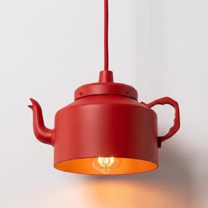 Hänglampa – Modern mattröd tekannahänglampa | Kreativ minimalistisk taklampa för moderna hem och caféinredningar