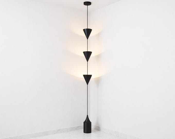 Elegant Minimalist Black Cone Pendant Light - Triple Tier Corner Suspension Lamp for Luxury Interiors