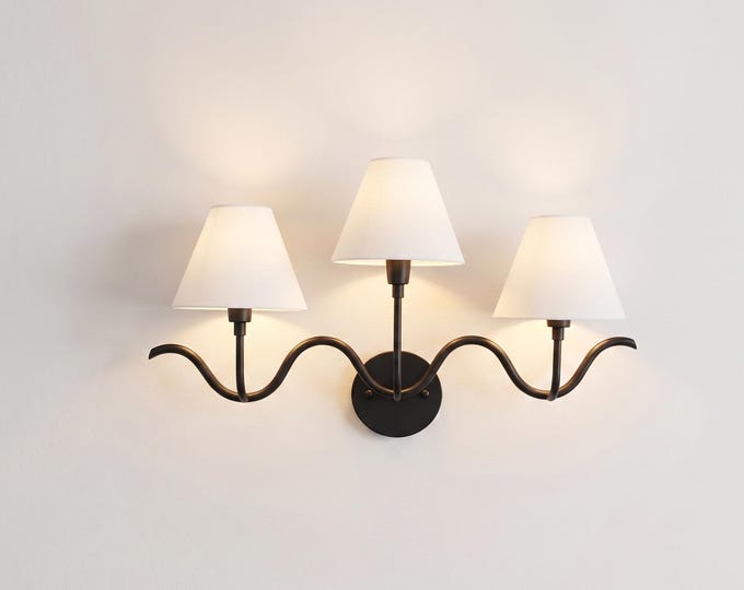 Wall Light – Luxury Matte Black Triple Arm Wavy Wall Sconce, Modern Scandinavian Fixture for Bedroom, Living Room & Boutique Interior