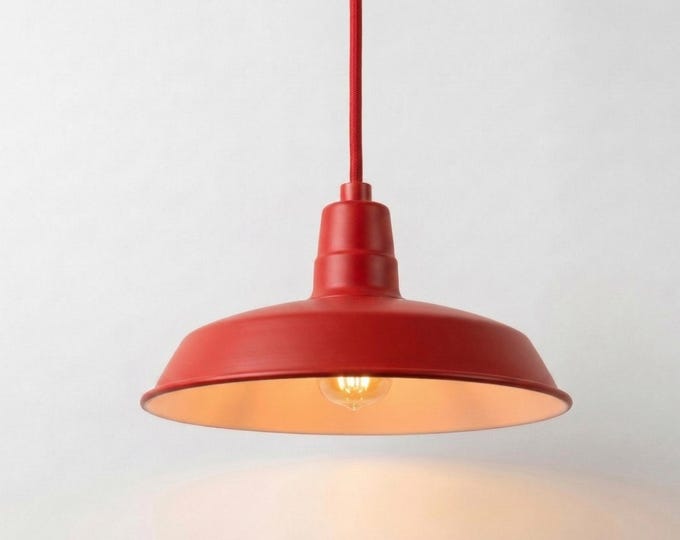 Red Steel Hanging Lamp: Modern Restaurant Pendant Light (16x45")
