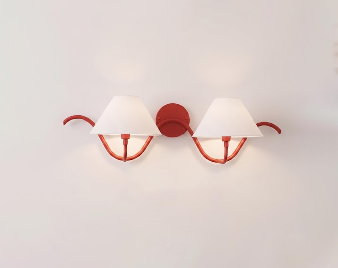 Wall Light Contemporary Red Double Shade Sconce, Designer Nordic Accent Lamp, Modern Decorative Interior Fixture
