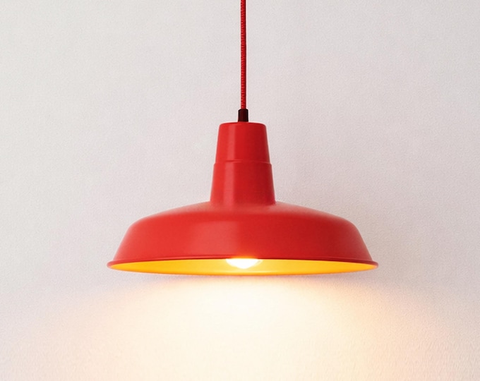 Red Steel Hanging Lamp: Modern Restaurant Pendant Light (16x45")