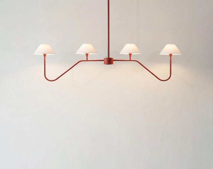 Chandelier Light – Modern Matte Red 4 Light Chandelier | Minimal Luxury Hanging Ceiling Light for Dining Room and Kitchen Island