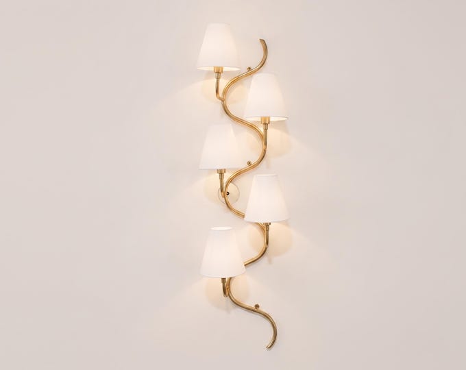 Modern Gold Wall Light Sconce – Luxury Spiral Metal Wall Lamp with White Fabric Shades | Contemporary Designer Decorative Lighting Fixture