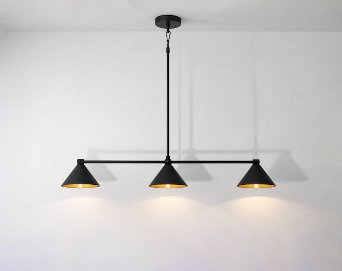 Triple Cone Pendant Chandelier in Matte Black Colour for Dining Table, Kitchen Island, Restaurant, Cafe & Minimalist Home Decor Lighting