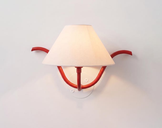 Wall Light Red Modern Fabric Shade Wall Sconce, Luxury Artistic Bedroom Bedside Lamp, Scandinavian Lighting Fixture