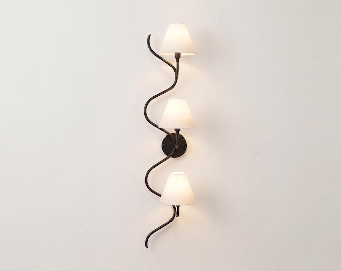 Wall Light – Modern Black Spiral Triple Shade Wall Sconce, Luxury Vertical Designer Lighting Fixture for Contemporary Interiors