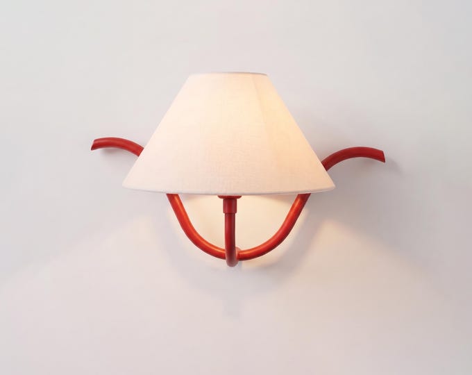 Wall Light Red Modern Fabric Shade Wall Sconce, Luxury Artistic Bedroom Bedside Lamp, Scandinavian Lighting Fixture Living Room Sculptural